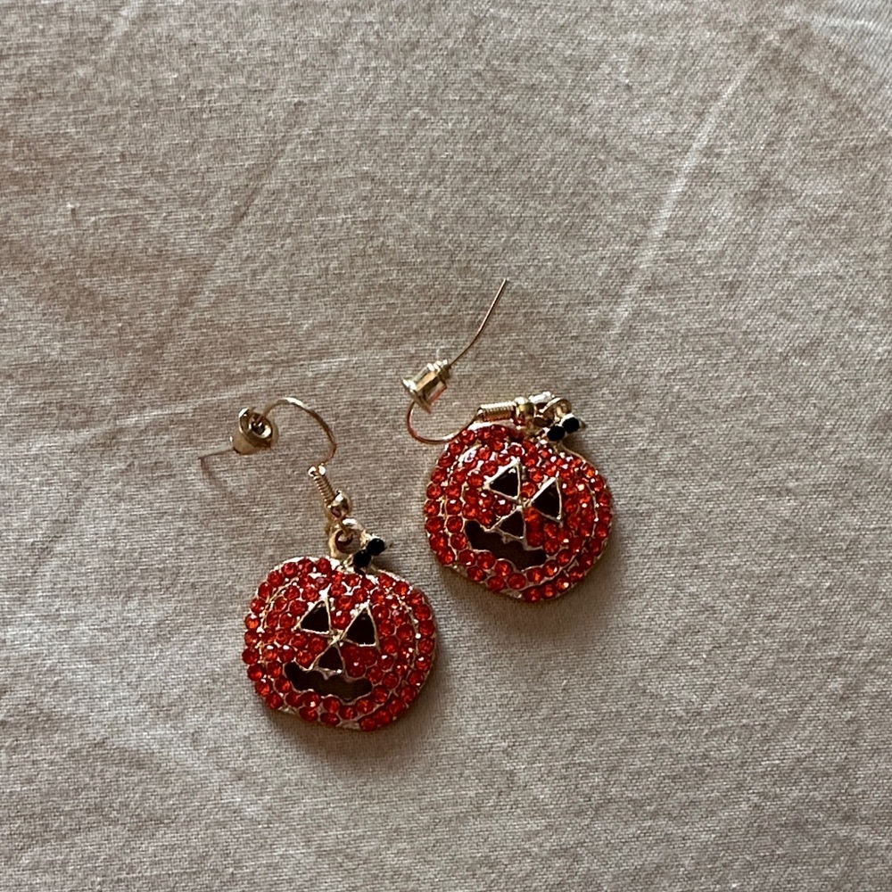 Orange Crystal Pumpkin Drop Earrings
